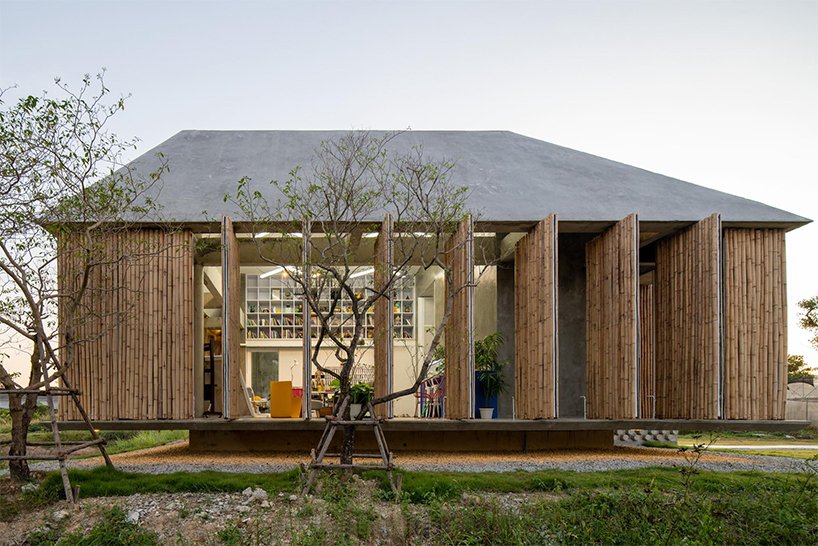 bamboo battens and discarded concrete spacers envelope art studio by 11.29 studio in thailand