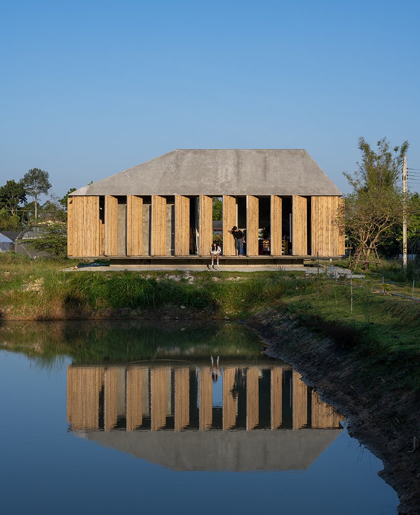 bamboo battens and discarded concrete spacers envelope art studio by 11.29 studio in thailand