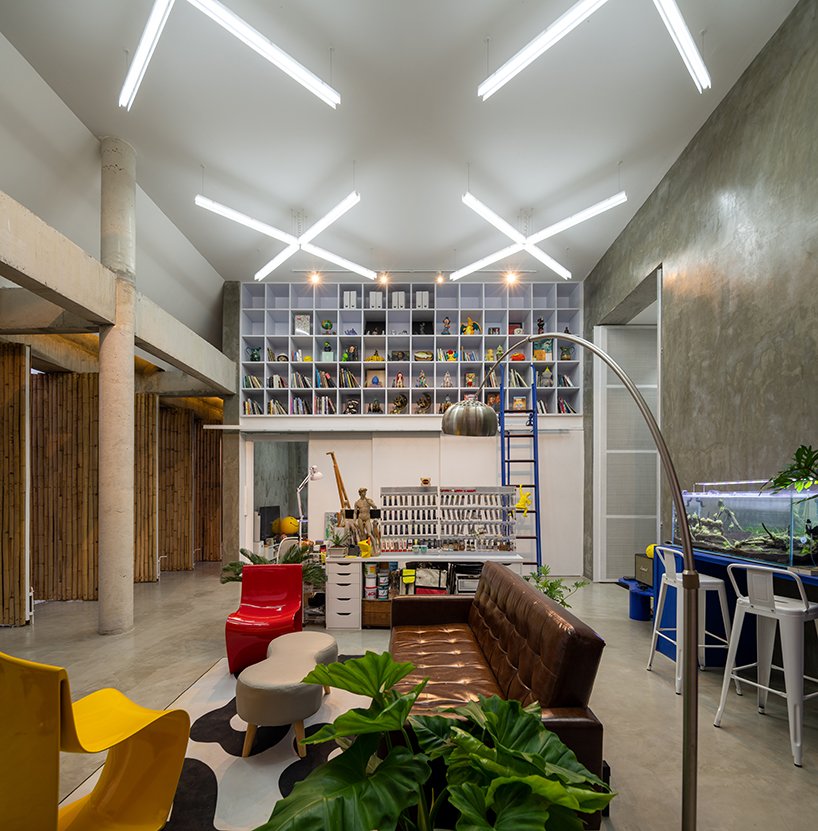 bamboo battens and discarded concrete spacers envelope art studio by 11.29 studio in thailand