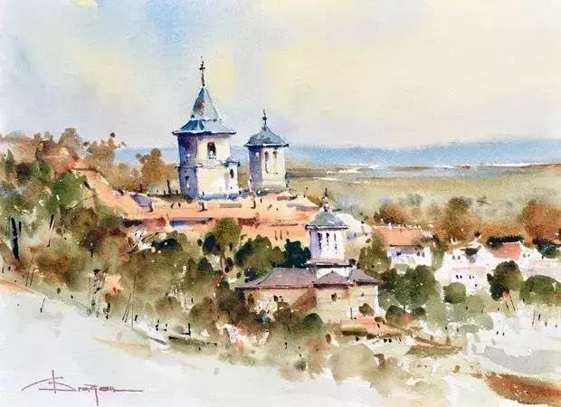 画里有建筑，也有故乡