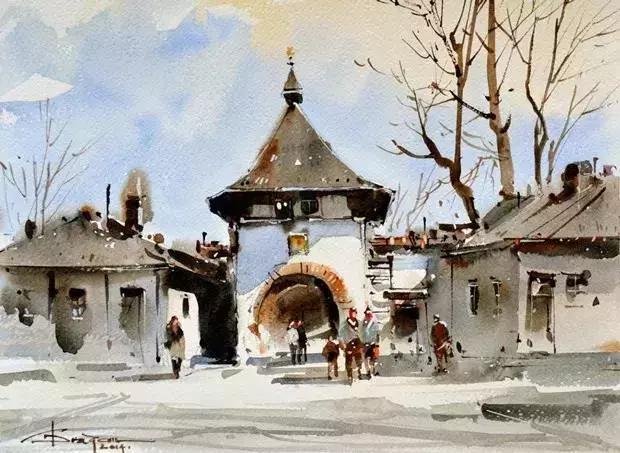 画里有建筑，也有故乡