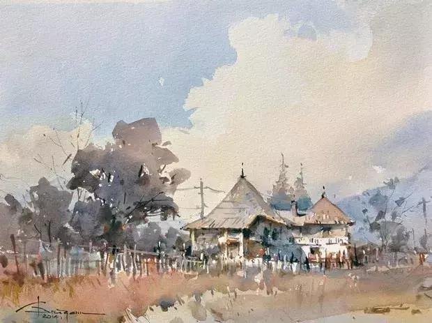 画里有建筑，也有故乡