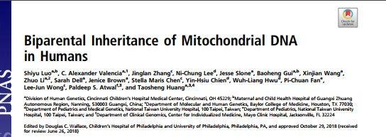 线粒体 DNA 双亲遗传文章受到强烈质疑