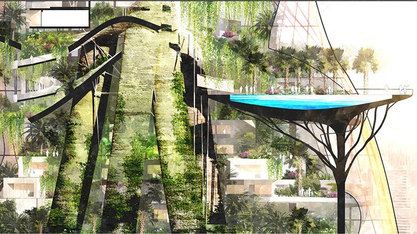 OBMI 的“aera”垂直度假村提出了景观绿洲的有机堆叠 OBMI 的“aera”垂直度假村提出了景观绿洲的有机堆叠