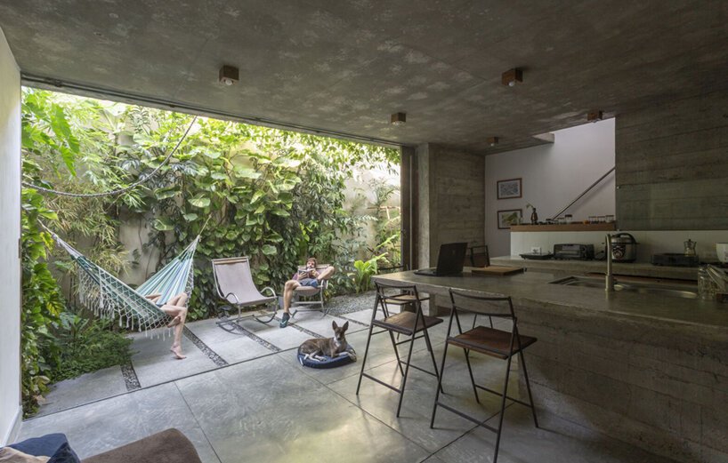 a lush garden grows the entire height of albor arquitectos’tower house in cuba