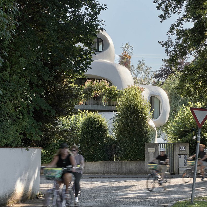 curved timber frame shapes an amorph living sculpture by lechner & lechner