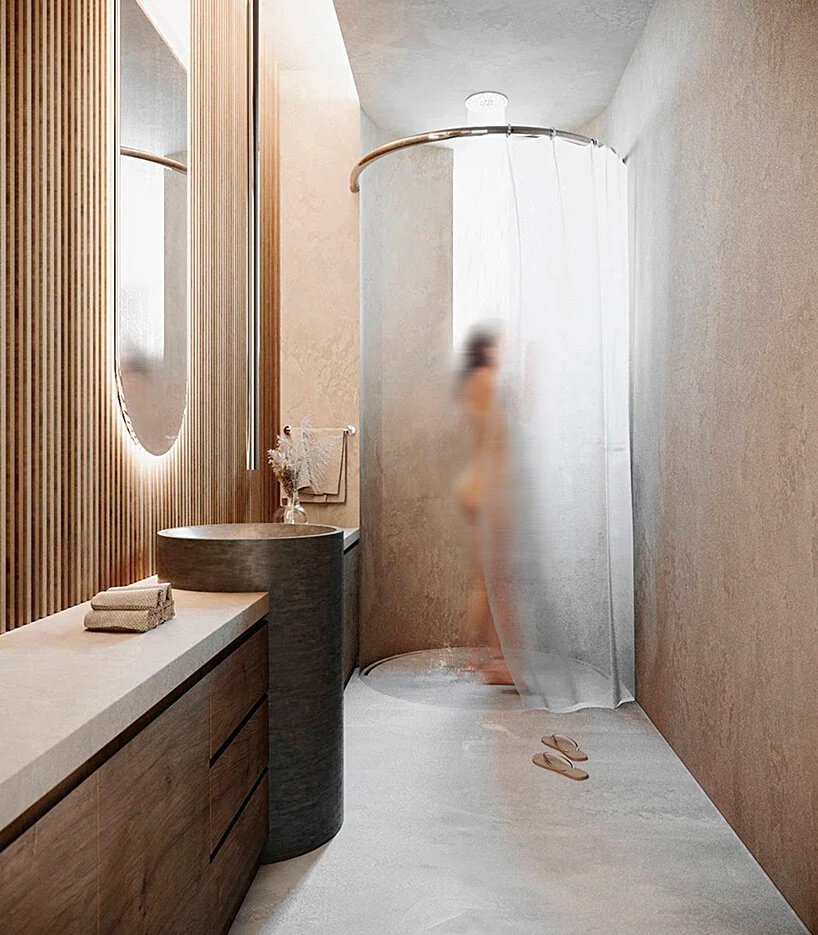 curved surfaces and warm tones give shape to this residential interior in greece by kordas architects