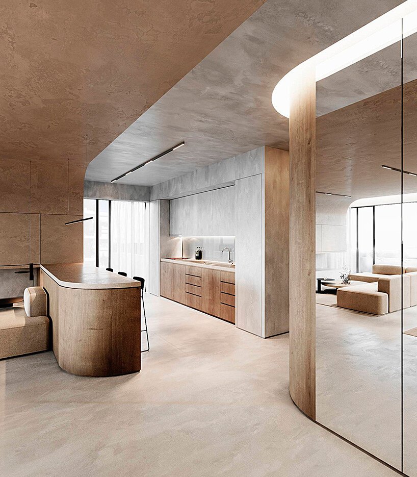 curved surfaces and warm tones give shape to this residential interior in greece by kordas architects