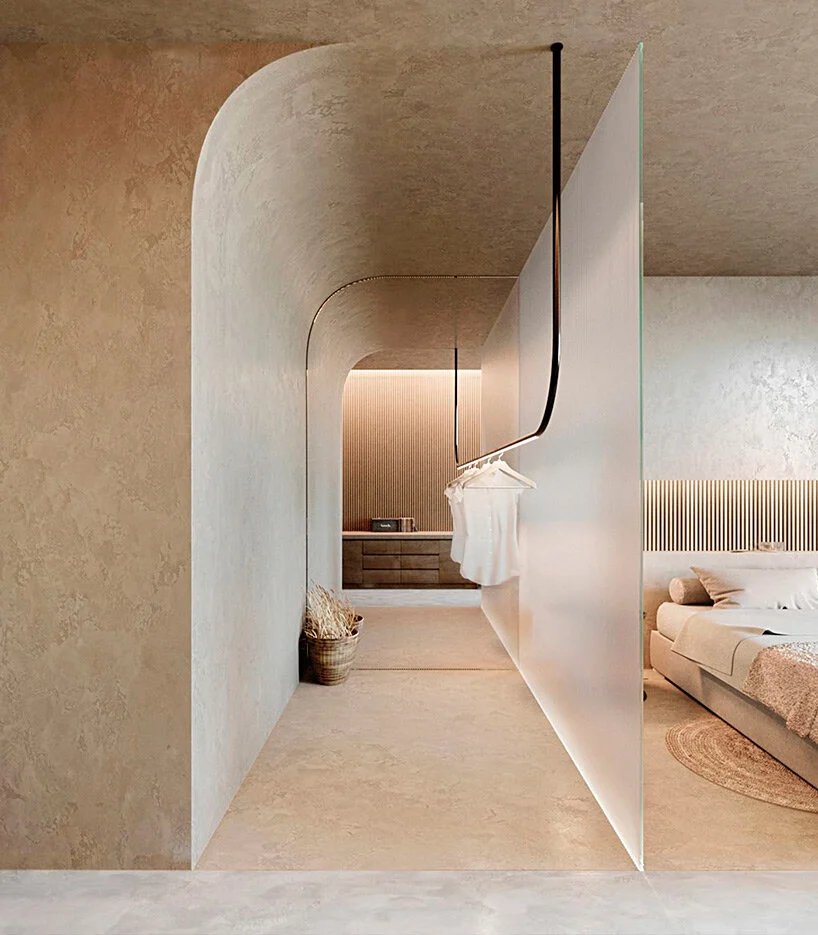 curved surfaces and warm tones give shape to this residential interior in greece by kordas architects