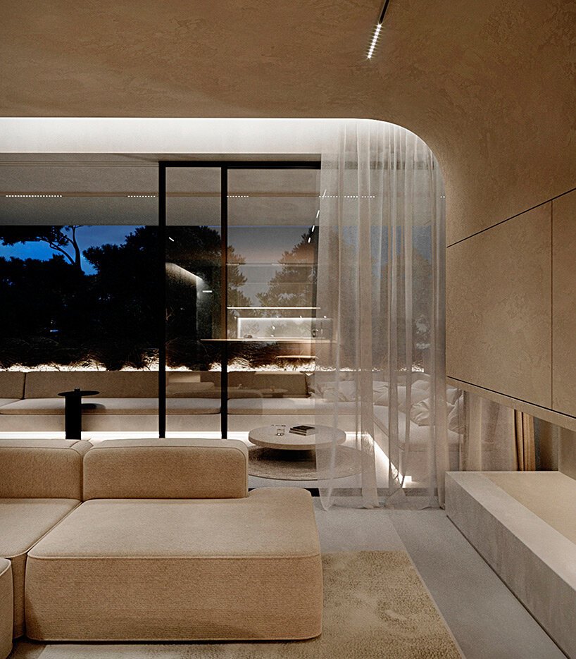 curved surfaces and warm tones give shape to this residential interior in greece by kordas architects