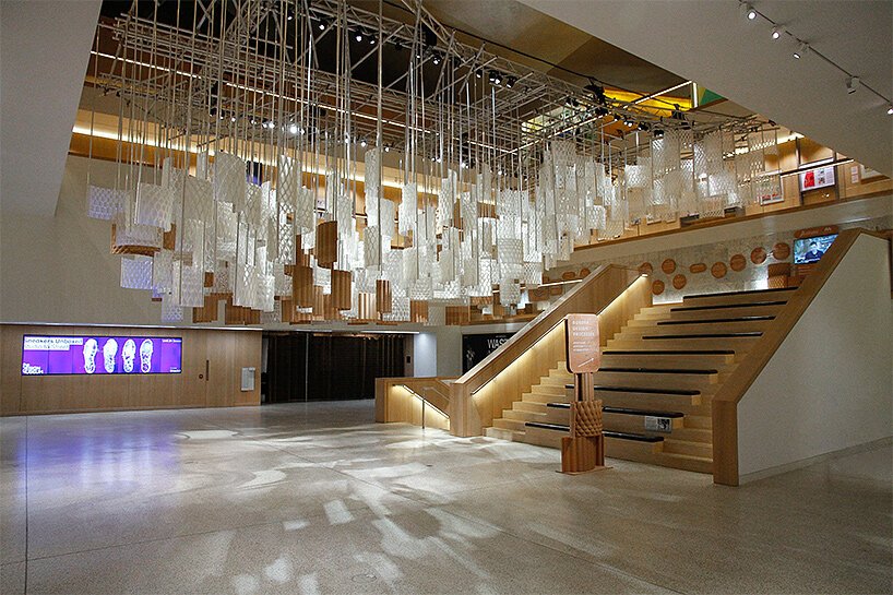 aurora by dassault systèmes & arthur mamou-mani clouds atrium of design museum in london