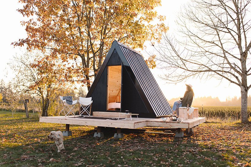 bivvi camp is a portable, modular and sustainably-built A-frame cabin