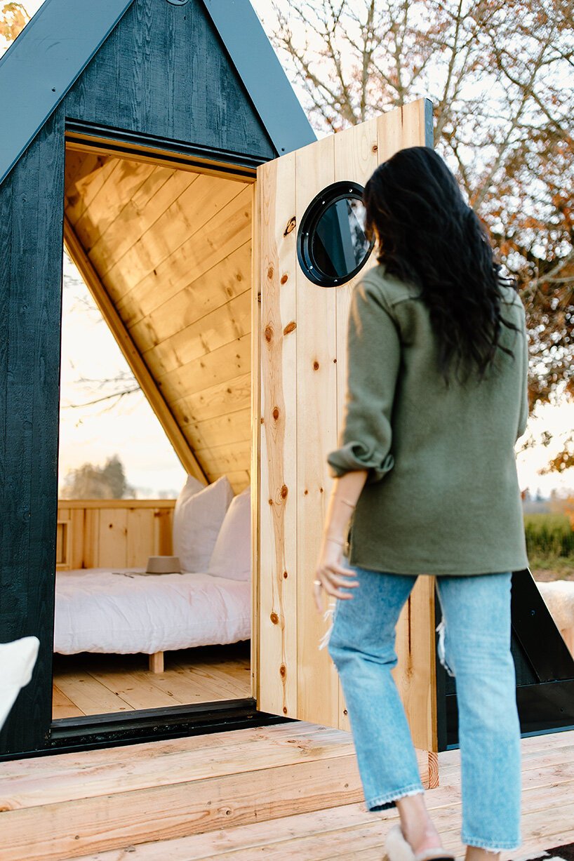 bivvi camp is a portable, modular and sustainably-built A-frame cabin