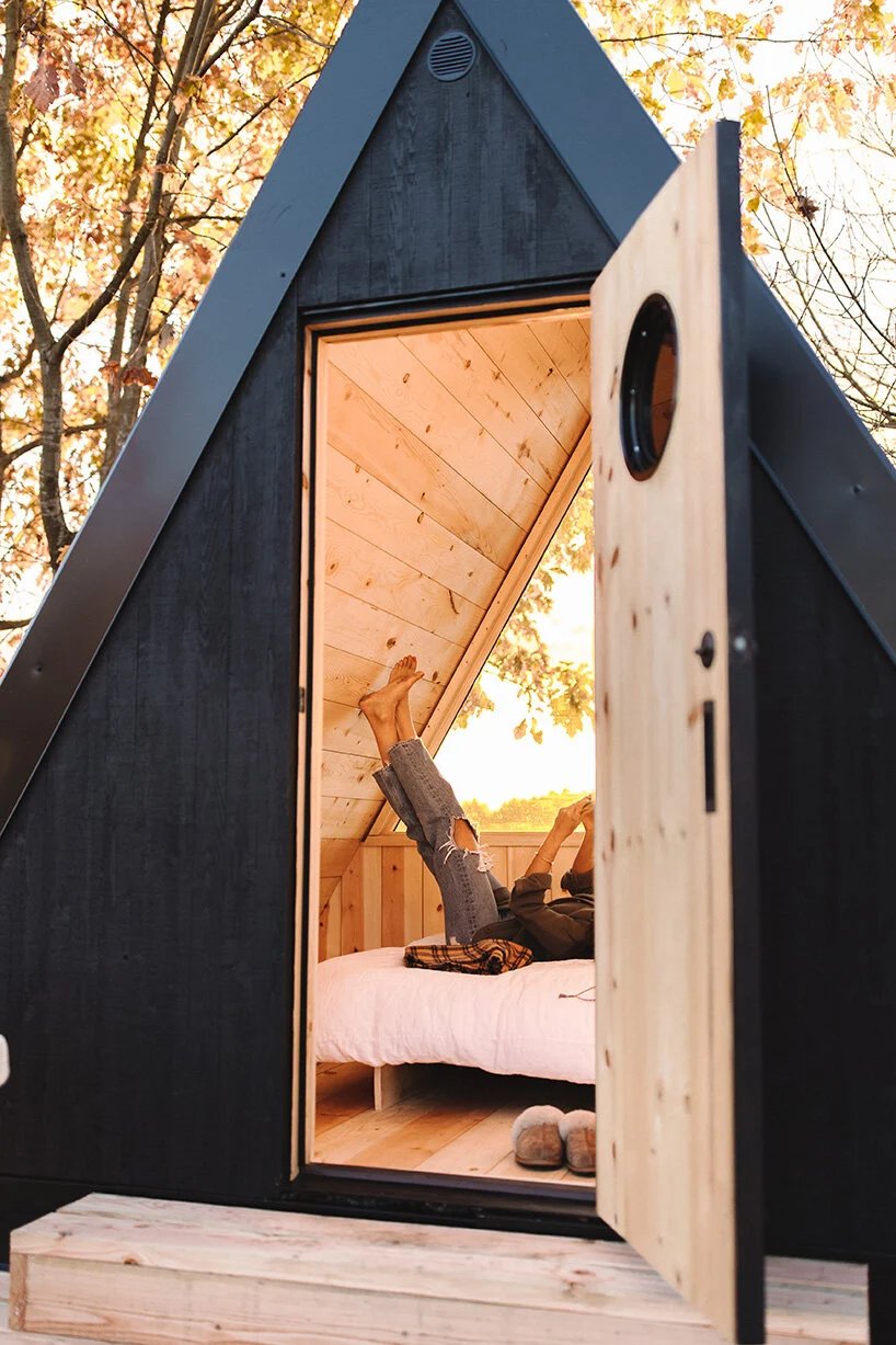 bivvi camp is a portable, modular and sustainably-built A-frame cabin