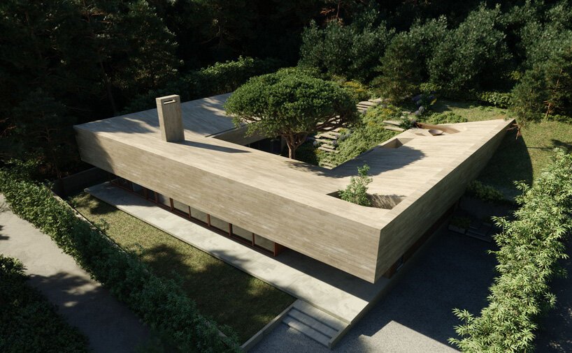 葡萄牙 OODA casa COM 的中央庭院与周围的自然环境融为一体