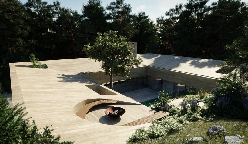 葡萄牙 OODA casa COM 的中央庭院与周围的自然环境融为一体