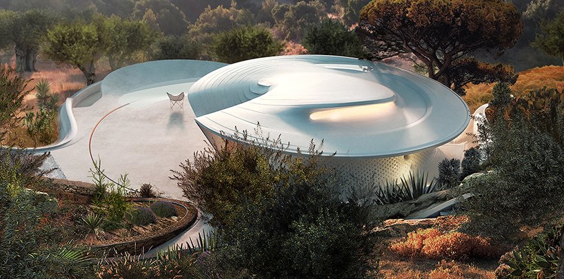 david tajchman 设计的希腊有机“宇宙”住宅拥有流畅的悬垂屋顶