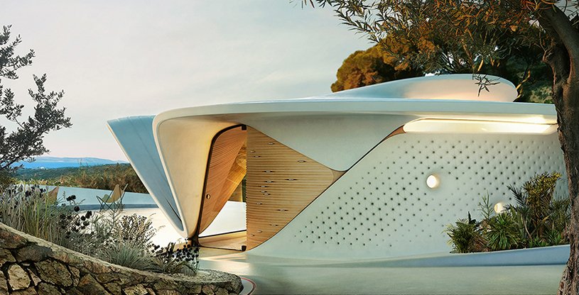 david tajchman 设计的希腊有机“宇宙”住宅拥有流畅的悬垂屋顶