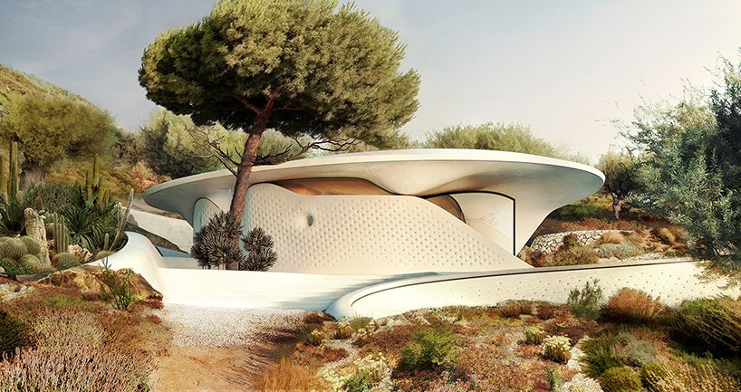 david tajchman 设计的希腊有机“宇宙”住宅拥有流畅的悬垂屋顶