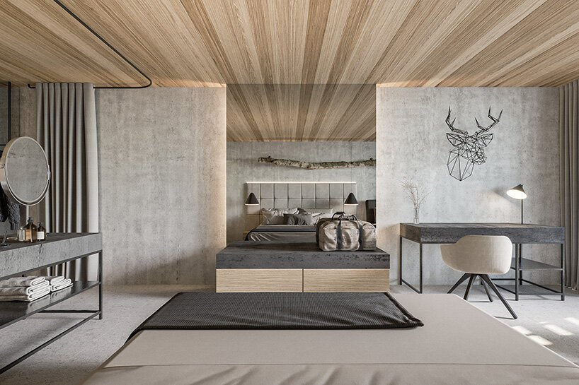 a stack of timber A-frames by enota architects to extend slovenia’s hotel natura