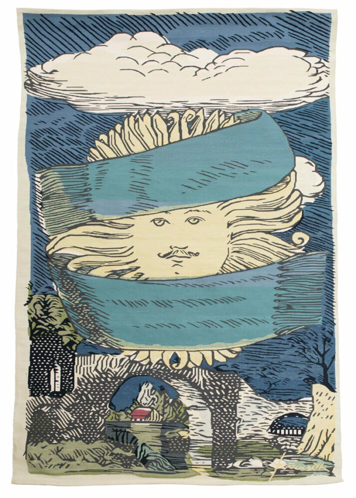 圣莫里茨 NOMAD 的 Fornasetti 手工编织挂毯上的太阳星星 圣莫里茨 NOMAD 的 Fornasetti 手工编织挂毯上的太阳星星