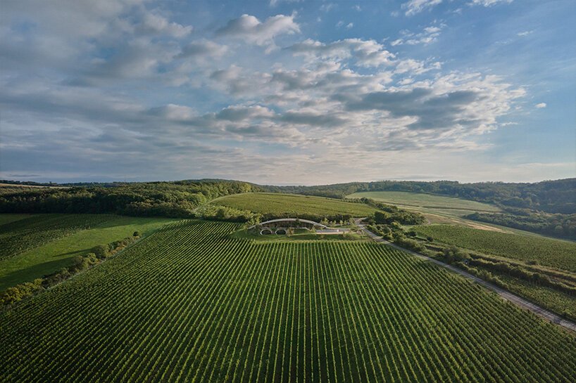 gurdau winery emerges as a ripple in the undulating landscape of kurdějov in czech republic