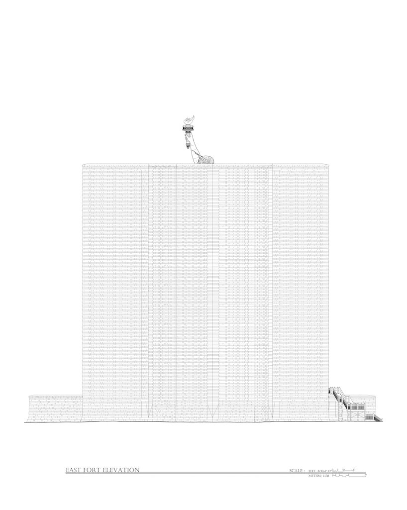 无尺度想象自由女神周围有一堵巨大的墙来提醒我们她代表什么 无尺度想象自由女神周围有一堵巨大的墙来提醒我们她代表什么