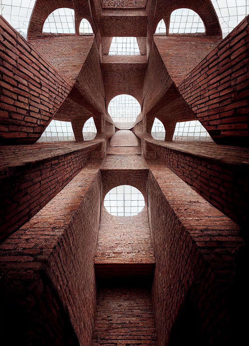 人工智能生成的砖结构通过光线和拉伸几何结构探索神圣性