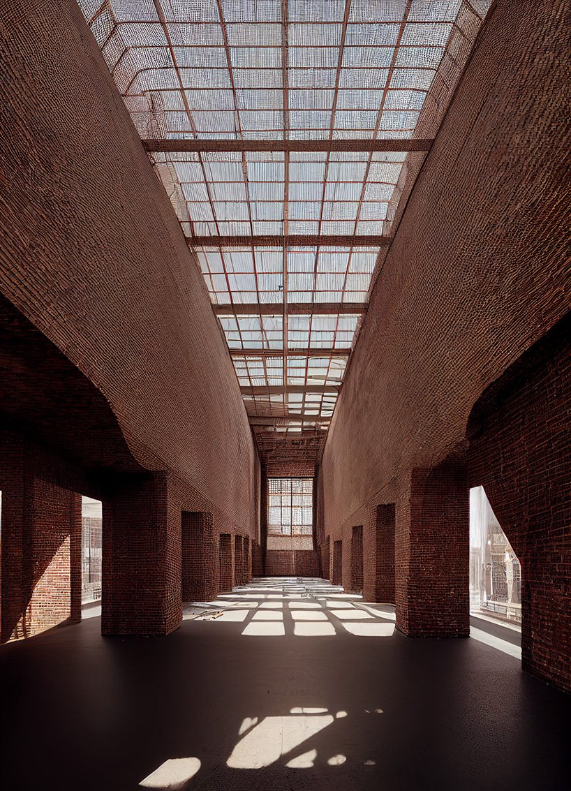 人工智能生成的砖结构通过光线和拉伸几何结构探索神圣性