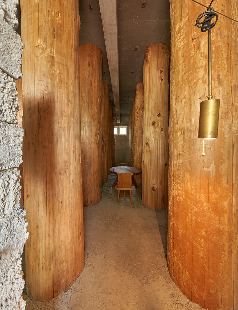 large tree trunks arrow through tomoaki uno