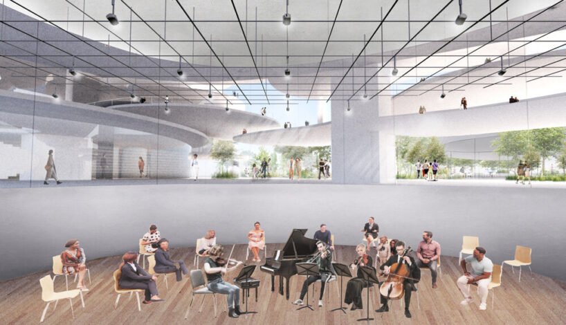 on the roof of the small hall, there will be an open-air cinema with an LED screen placed on the stage side