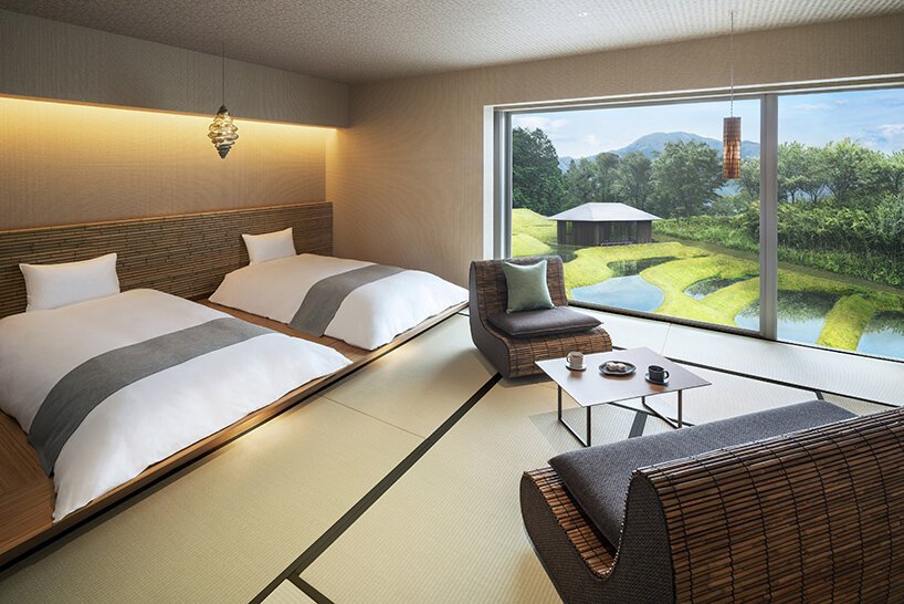 隈研吾将温泉酒店分布在雕刻的梯田上 隈研吾将温泉酒店分布在雕刻的梯田上