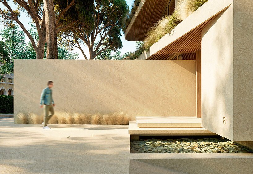 科达斯建筑师事务所设计的这座希腊住宅中，透明泳池投射出涟漪般的视觉效果