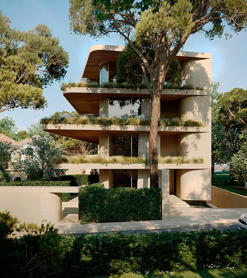 科达斯建筑师事务所设计的这座希腊住宅中，透明泳池投射出涟漪般的视觉效果