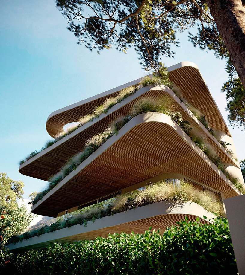 科达斯建筑师事务所设计的这座希腊住宅中，透明泳池投射出涟漪般的视觉效果