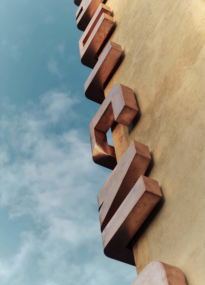 bent bronze letters embrace the corner of kunsthalle praha building