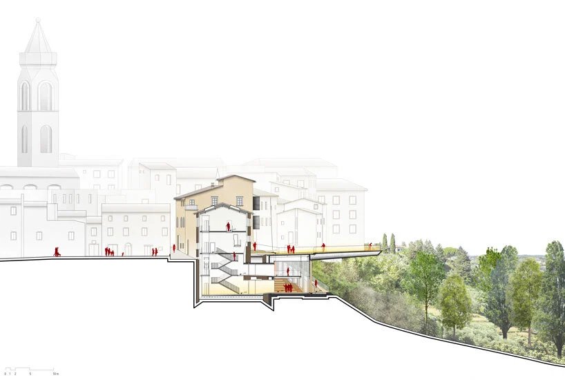 mario cucinella revives an italian hill town with cantilevered cultural center