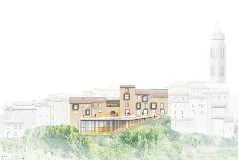 mario cucinella revives an italian hill town with cantilevered cultural center