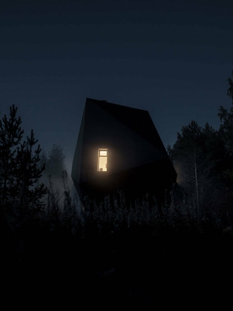 ateljé sotamaa 的“陨石”住宅在芬兰成为神秘的黑暗物体 ateljé sotamaa 的“陨石”住宅在芬兰成为神秘的黑暗物体