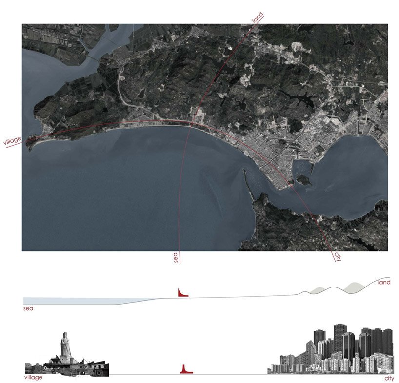 这座由 o -office 设计的教堂就像金亭湾上空漂浮的光柱一样出现