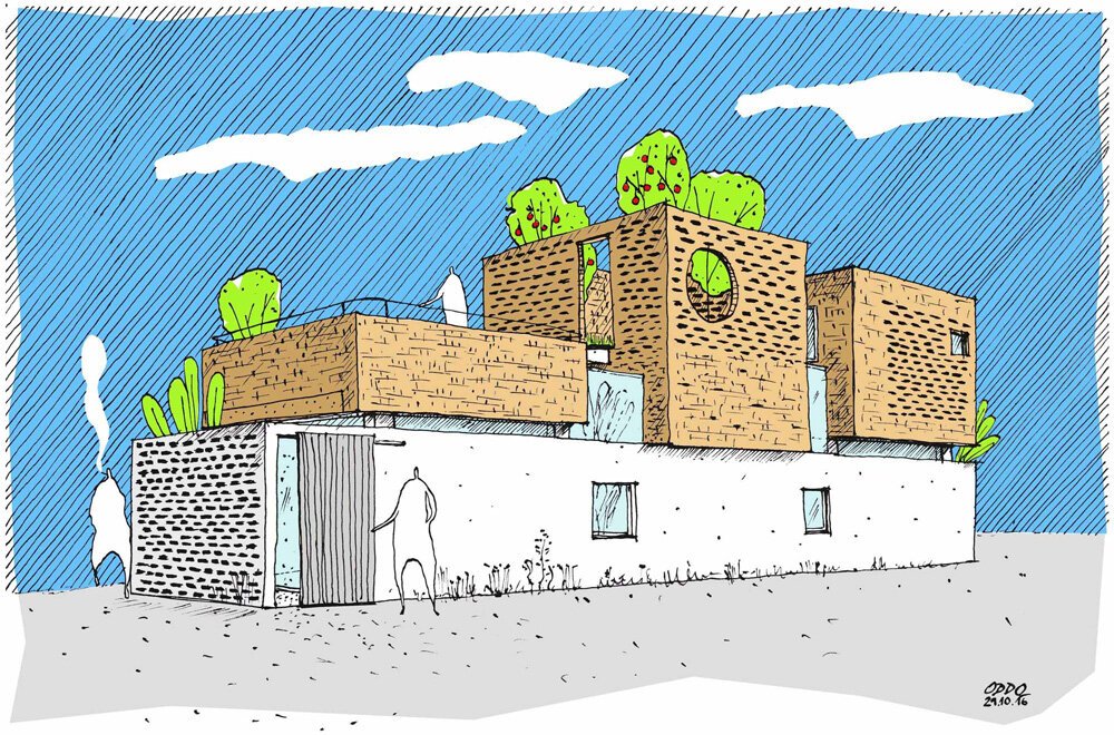 ODDO 建筑事务所将圆窗融入河内 VH 住宅的砖砌外墙