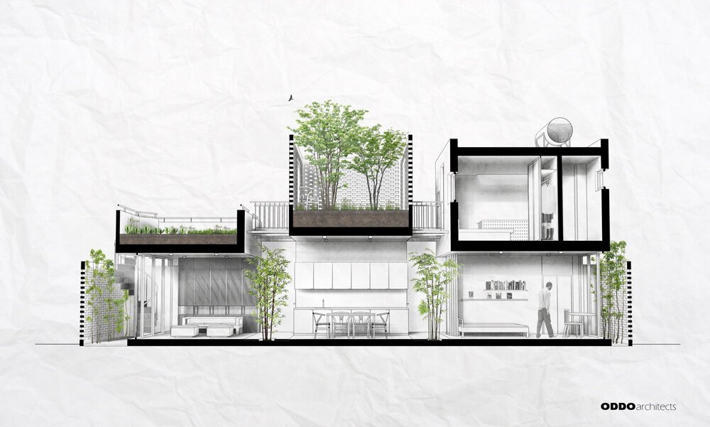 ODDO 建筑事务所将圆窗融入河内 VH 住宅的砖砌外墙