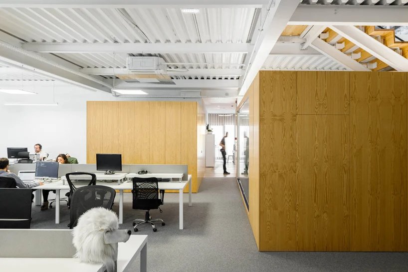 葡萄牙的雕塑螺旋楼梯连接着保罗·梅里尼 (Paulo Merlini) 的仓库改建的办公室