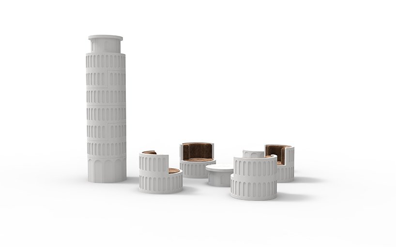 yongwook seong 将比萨斜塔解构为可堆叠的家具