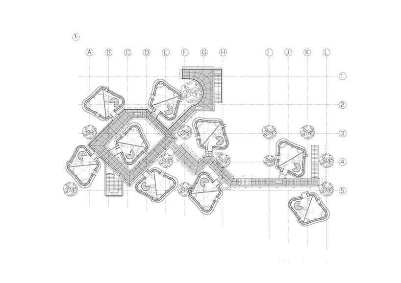 漂浮的木桥网络将中国农村分散的有机形状的“石窟”联合起来