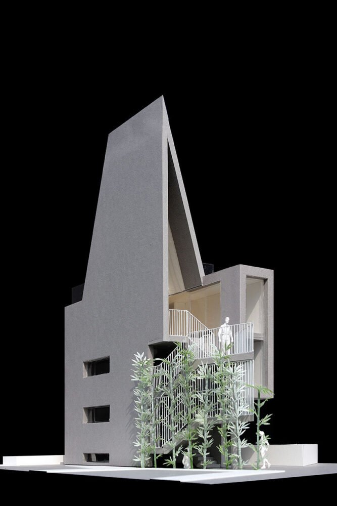 SML builds an extruded triangular residential volume in south korea, according to the right of sunlight