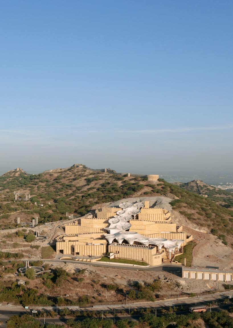 smritivan earthquake memorial museum zig-zags up the steep hill in gujarat