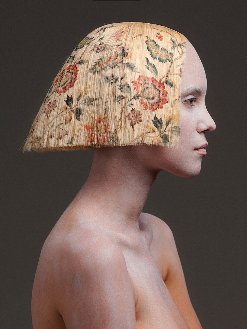 alexis ferrer 在“la favorite”系列的锐利发型上印制彩色花卉图案