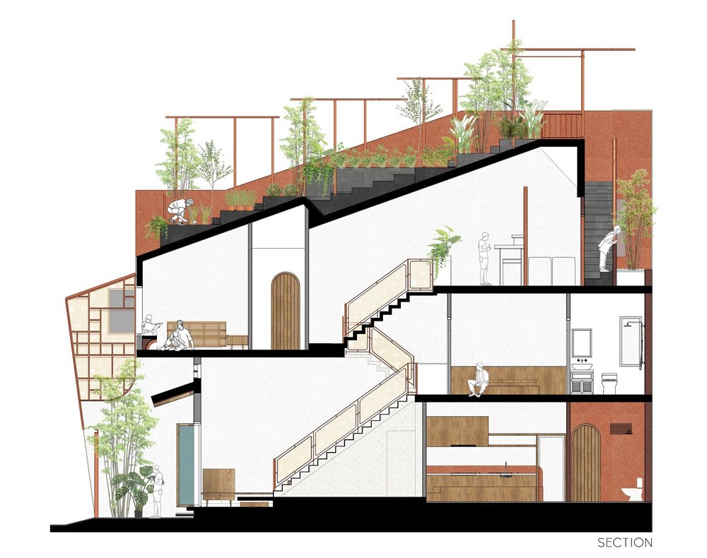 AD9 建筑师完成了带有穿孔立面 + 倾斜屋顶花园的越南房屋 AD9 建筑师完成了带有穿孔立面 + 倾斜屋顶花园的越南房屋