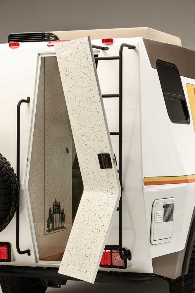 a fuel tank filler that completely separated from the camper ensures fuel fumes remain isolated